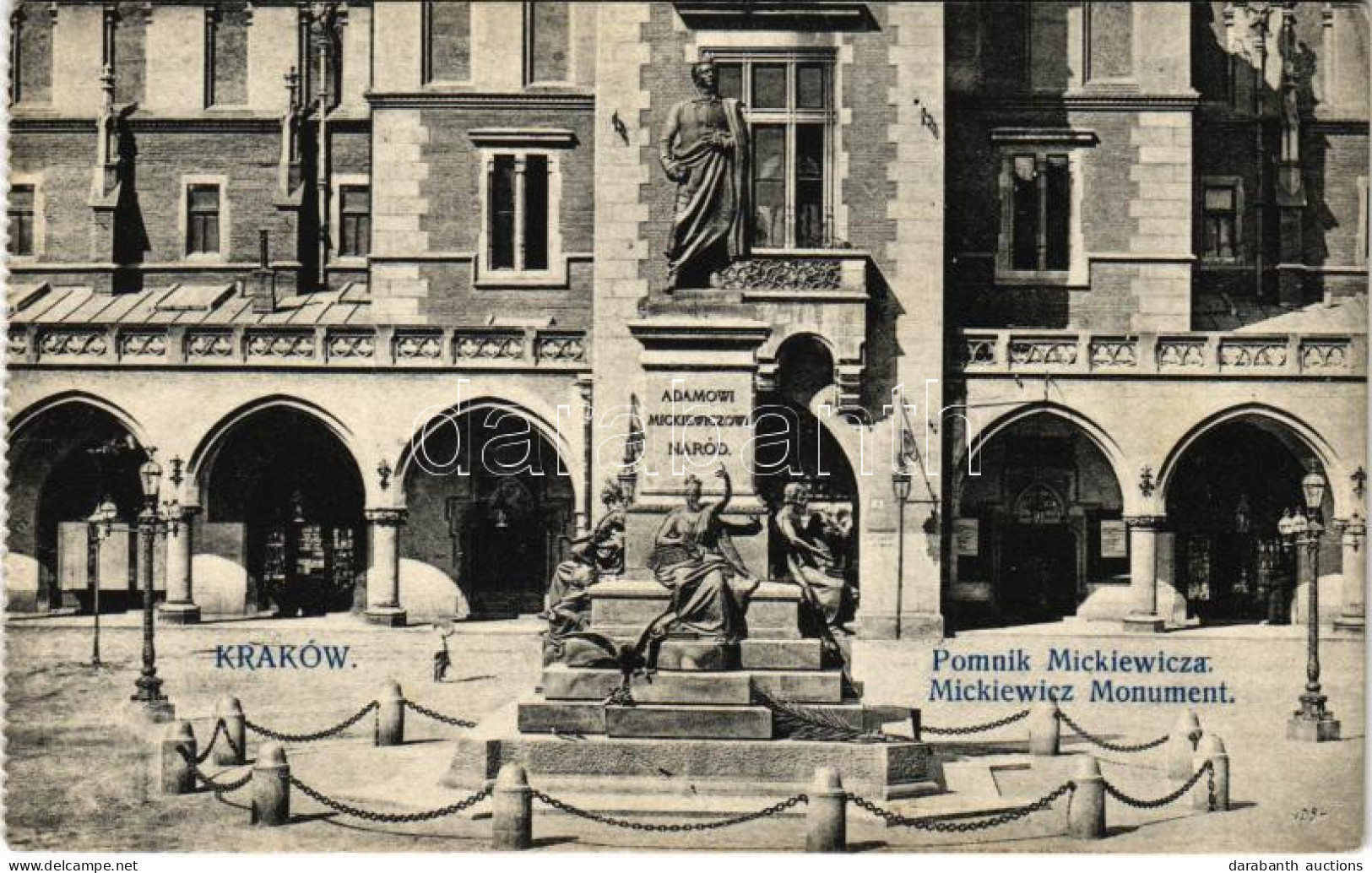 T2/T3 Kraków, Krakkau, Krakkó; Pomnik Mickiewicza / Monument (EK) + "Zensuriert Bahnpostamt" - Non Classés