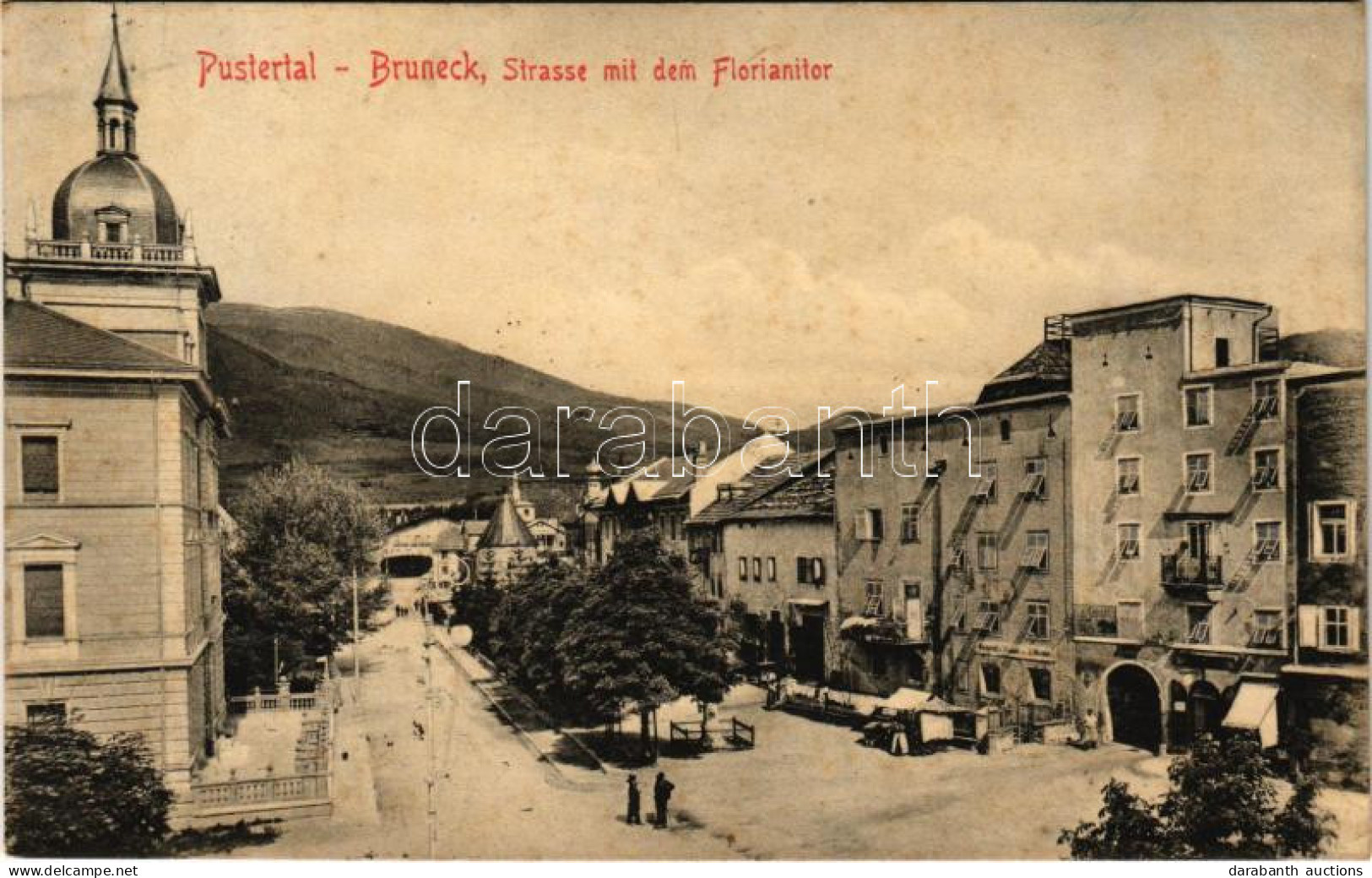 T2/T3 1908 Brunico, Bruneck (Südtirol); Strasse Mit Dem Florianitor / Street View, Gate (wet Corners) - Unclassified