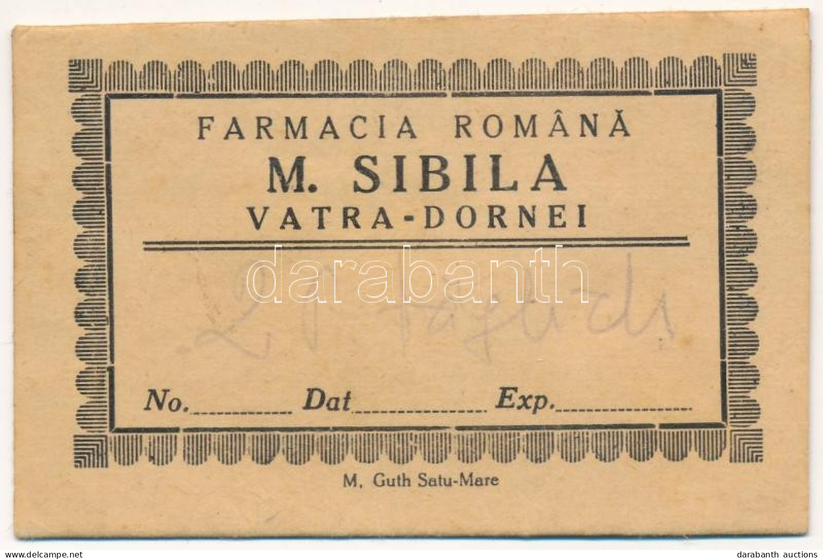* T2/T3 Vatra Dornei, Dornavátra, Bad Dorna-Watra (Bukovina, Bukowina); Farmacia Romana M. Sibila / Pharmacy's Envelope  - Unclassified