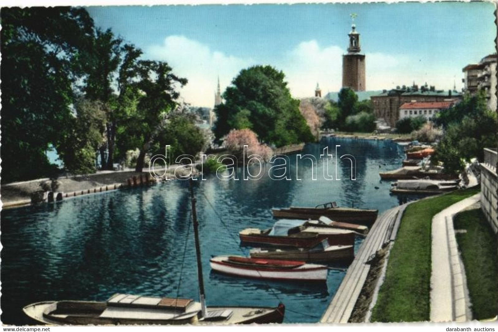 ** T1/T2 Stockholm, Parti Fran Klara Strand Med Stadshuset I Bakgrunden / Lake, Boats, Town Hall - Ohne Zuordnung