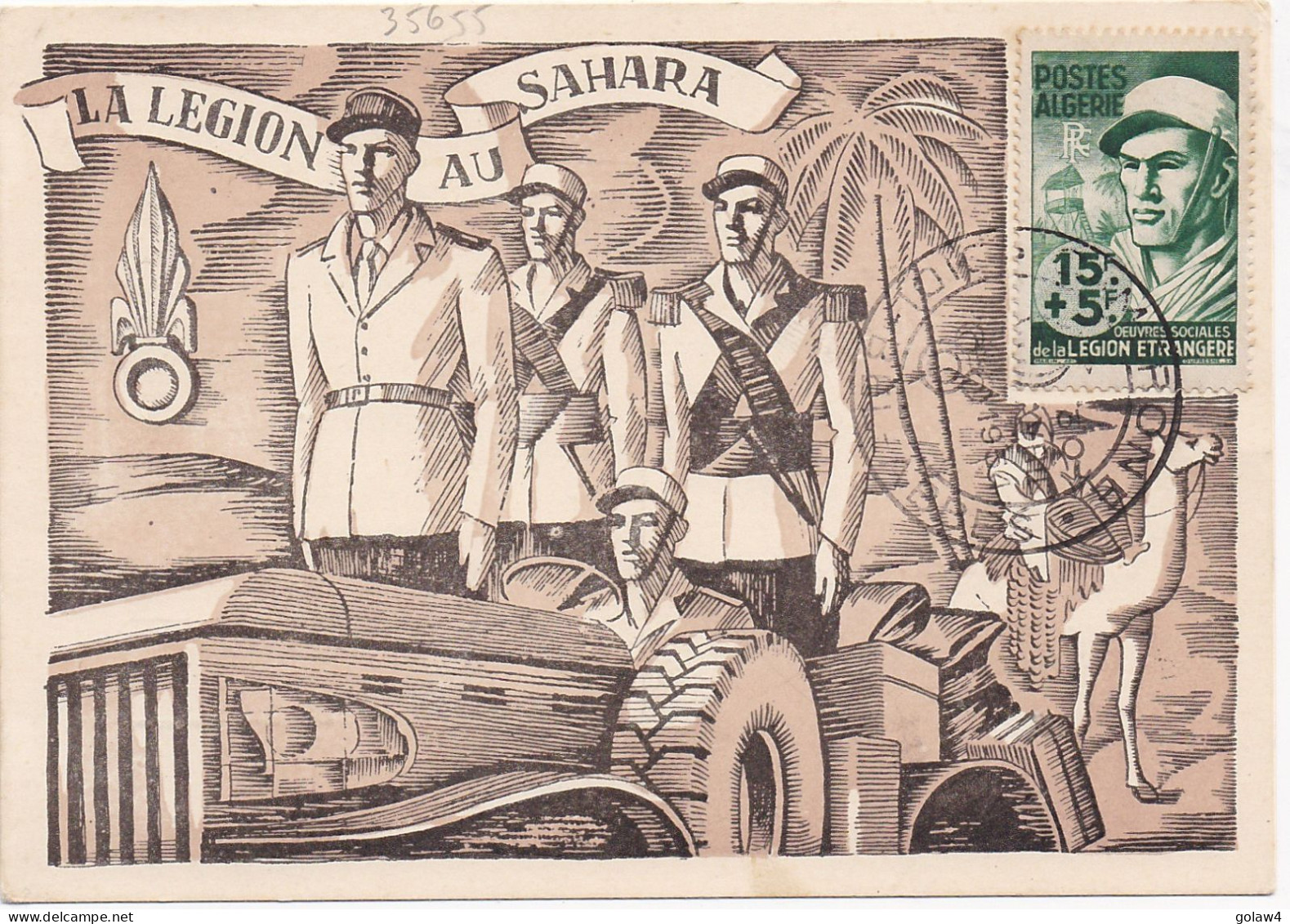 35655# ALGERIE N° 312 CARTE POSTALE LA LEGION ETRANGERE AU SAHARA Obl CAMERONE SIDI BEL ABBES 30 AVRIL 1954 FDC PREMIER - FDC