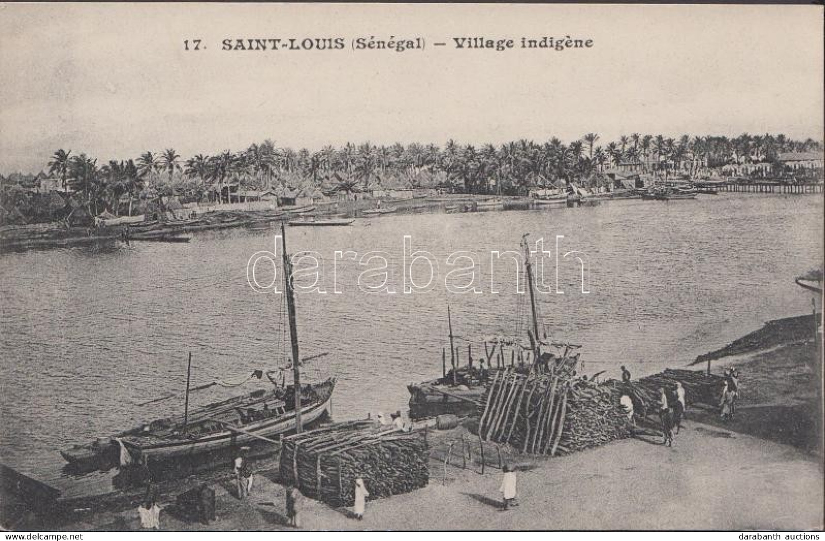 ** T1/T2 Saint-Louis, Village Indigene / Indigenous Village, River, Sailships - Unclassified