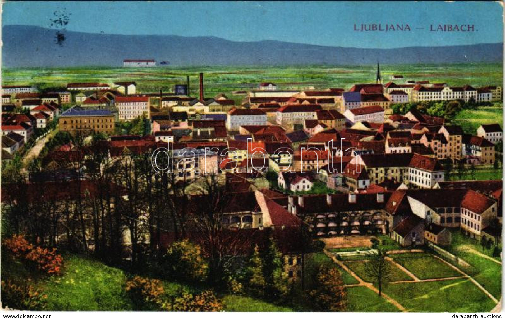 T2/T3 1917 Ljubljana, Laibach; Látkép / General View + "K.u.K. Pferdefeldbahn 3." (EK) - Ohne Zuordnung