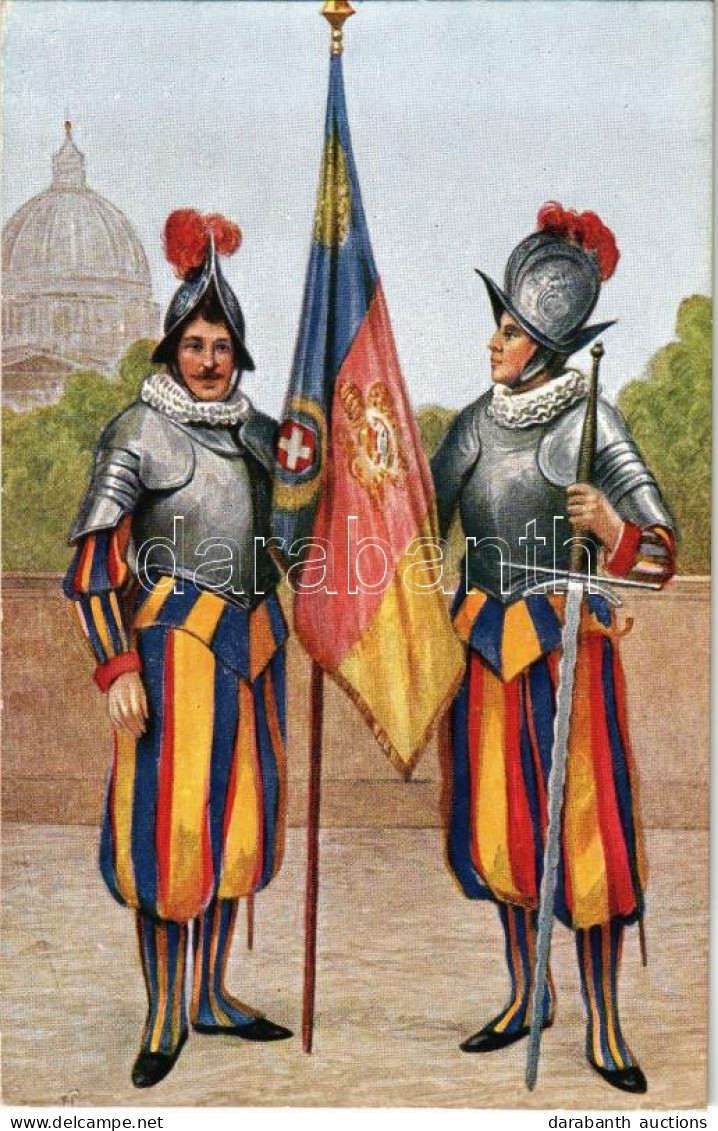 ** T2 Vatican City, Citta Del Vaticano; Portabardiera Svizzero E Suo Accompagno / Swiss Guards, Flag - Non Classificati