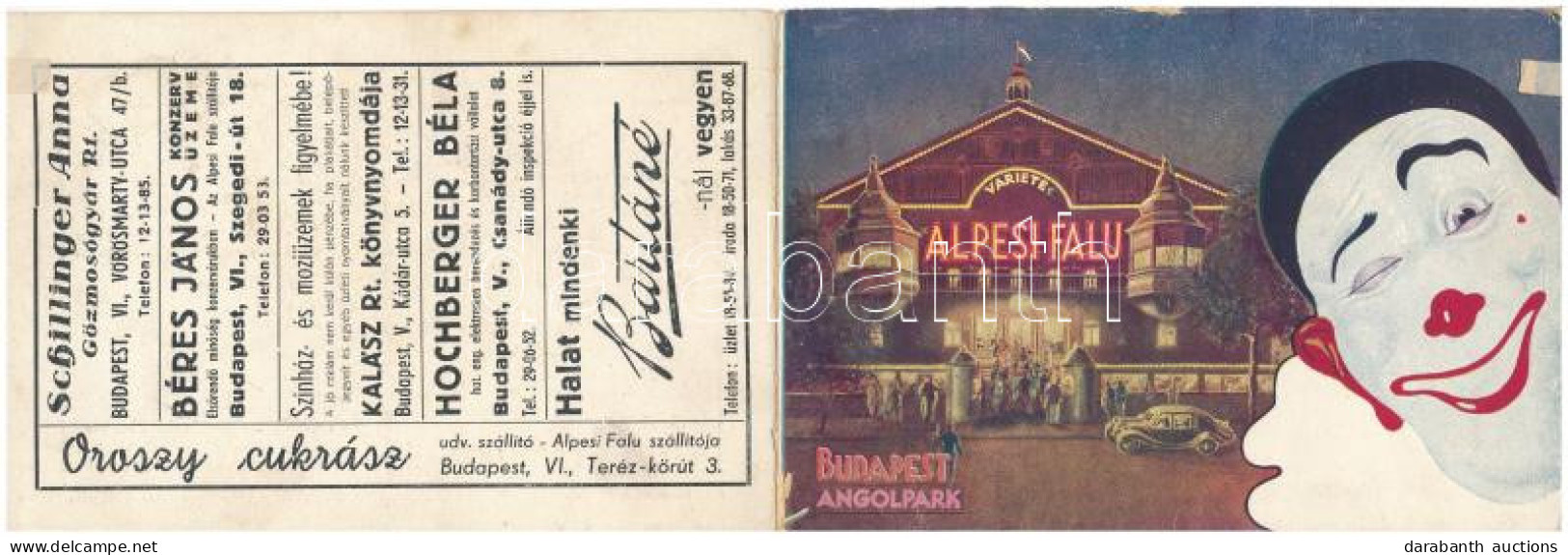 ** T2/T3 Budapest XIV. Alpesi Falu Barieté Az Angol Parkban. Cirkuszi Reklámlap Bohóccal. Kinyitható Képeslap Az 1943-as - Sin Clasificación