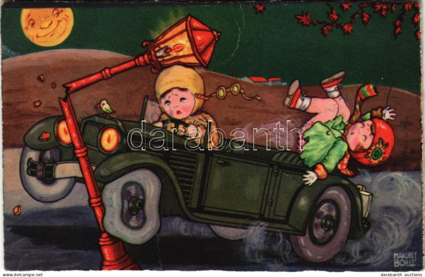 T2/T3 1931 Egy Autó Találkozása A Lámpaoszloppal / Children Art Postcard, Car Crash With A Lamp Post. Amag 0323. S: Marg - Non Classés