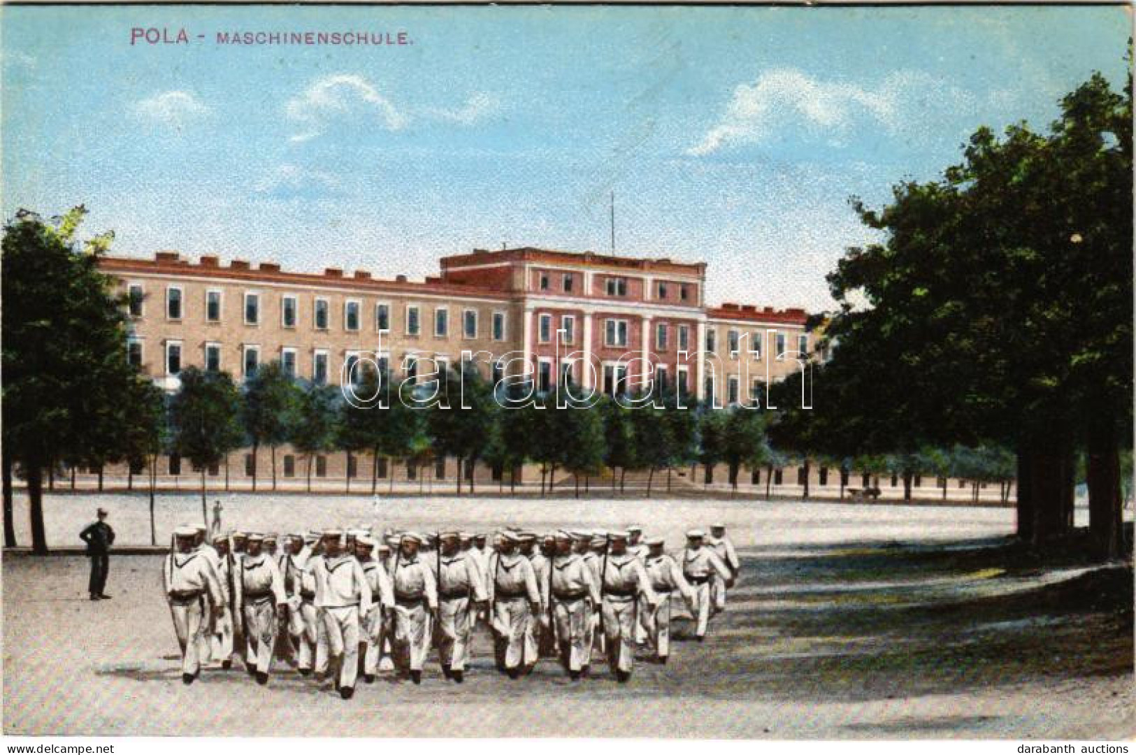 ** T1/T2 Pola, Pula; K.u.K. Kriegsmarine Maschinenschule / WWI Austro-Hungarian Navy Machinery School With Mariners. C.  - Sin Clasificación