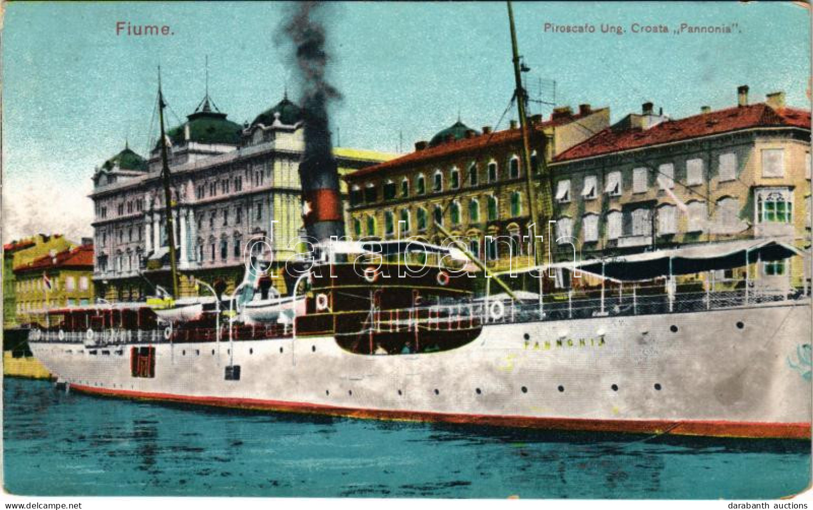 T2/T3 1913 Cunard Magyar-Amerikai Vonal. Pannónia Kivándorlási Hajó Fiume Kikötőjében / Piroscafo Ung. Croata Pannonia / - Unclassified