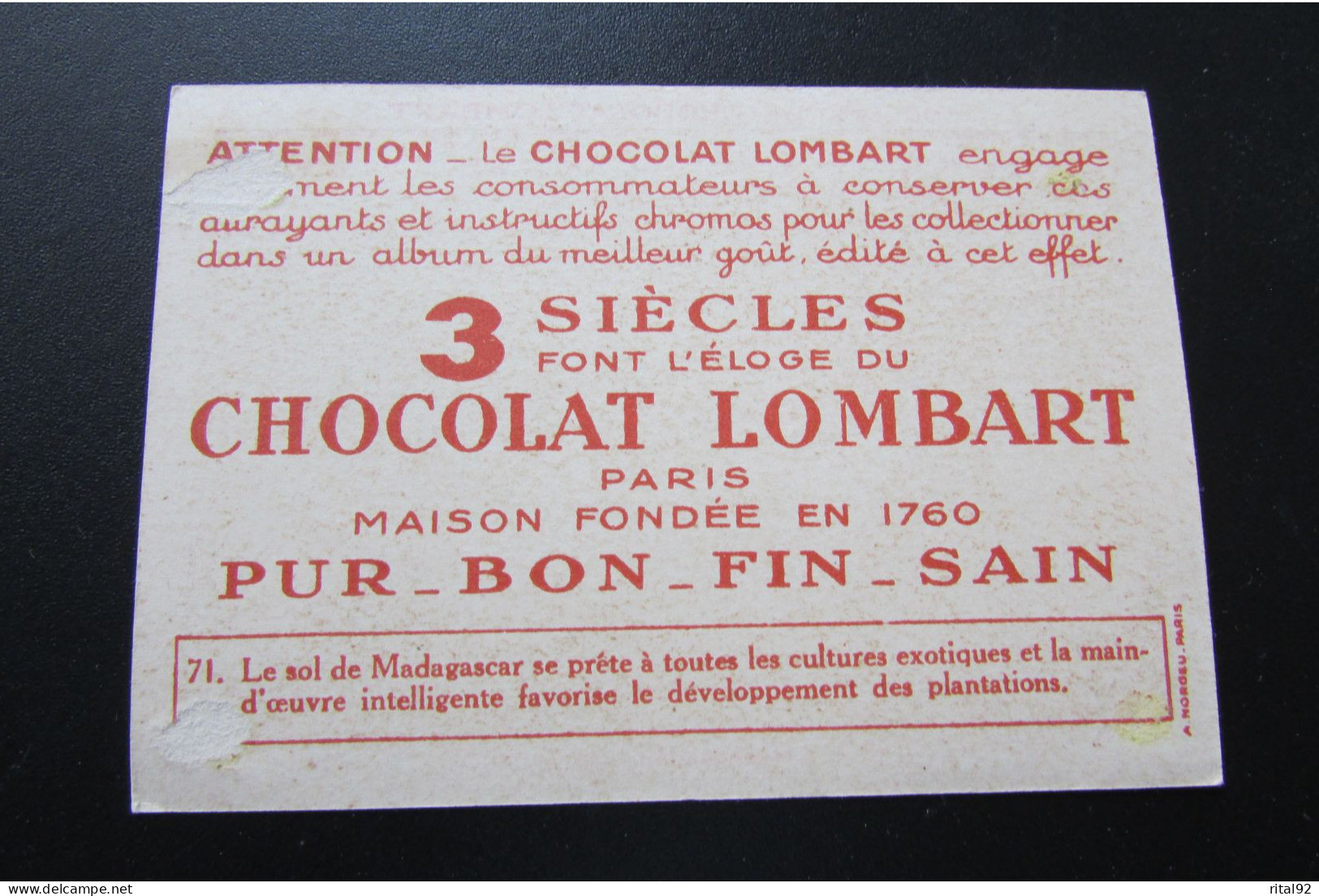 Chromo/Image "Chocolat LOMBART" - Série "album : LES COLONIES Françaises" - Lombart