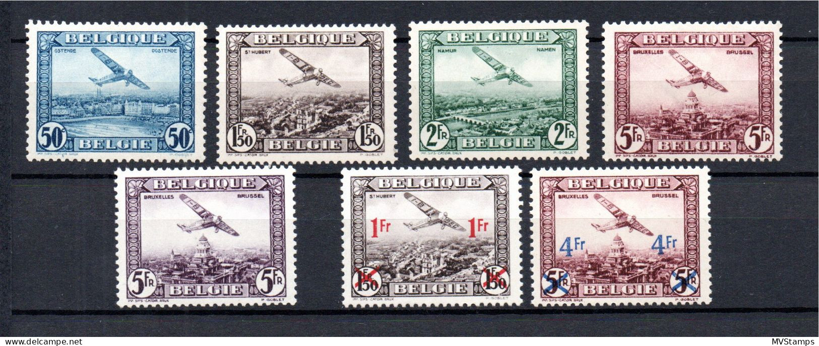 Belgium 1930 Old Airmail/aviation Stamps (Michel 280/83 + 298 + 399/400) MLH - Postfris