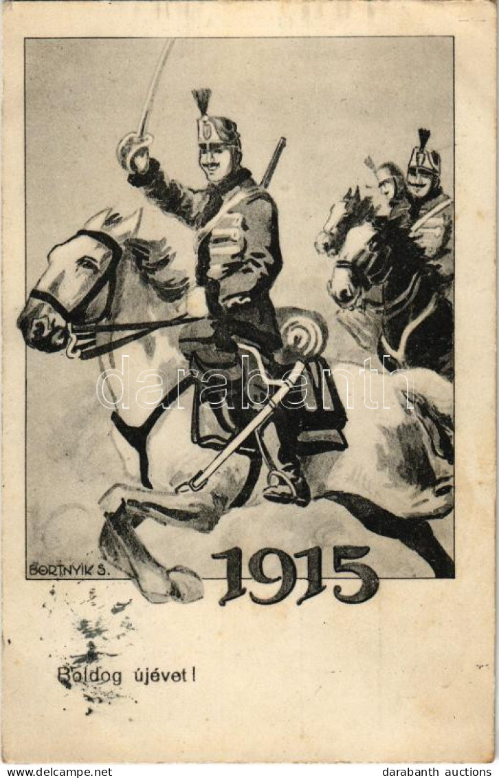 T2/T3 1915 Boldog Újévet! Ungarische Lichtdruck A.G. 154. / WWI K.u.K. Military New Year Greeting Art Postcard S: Bortny - Non Classés