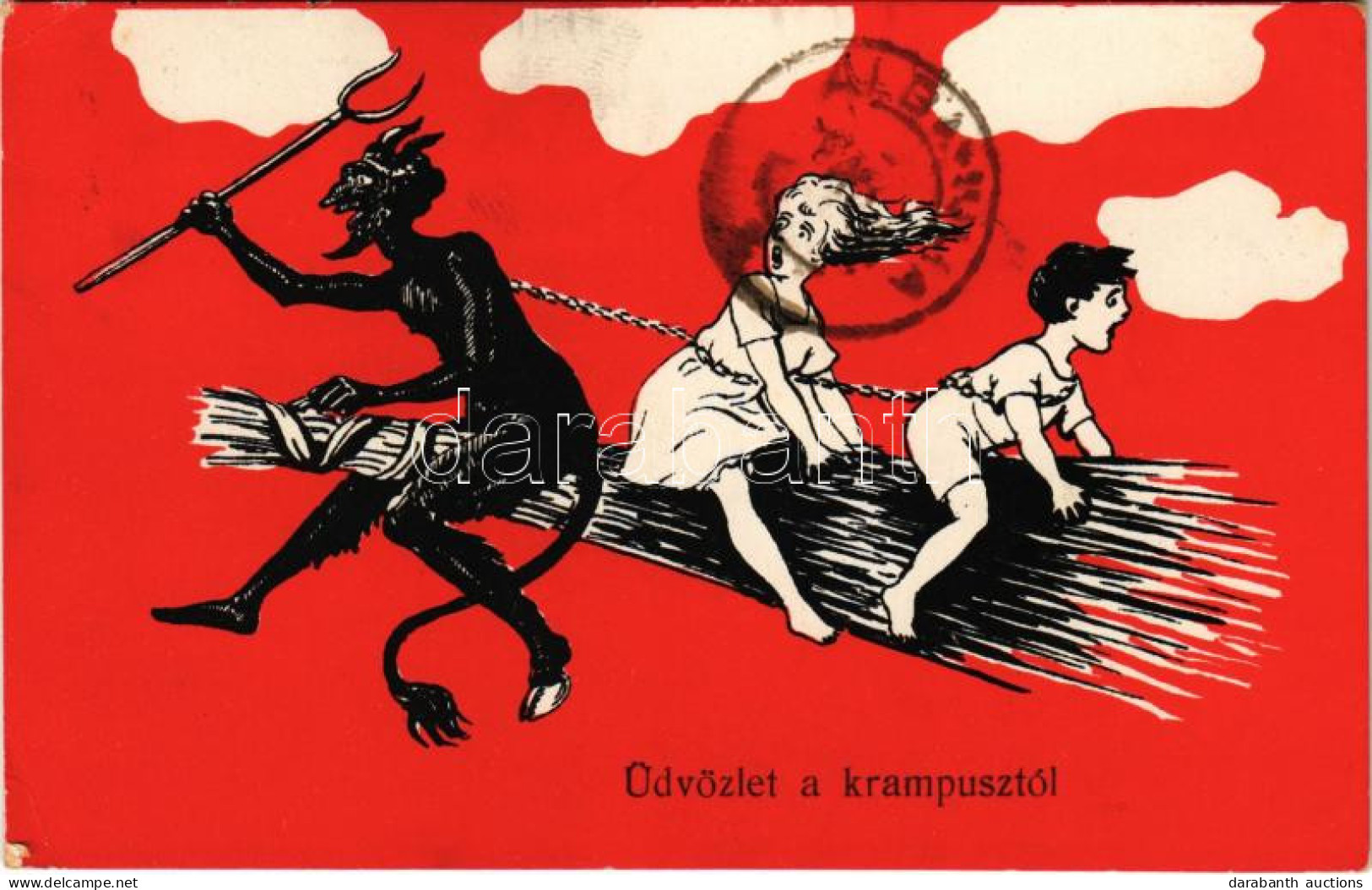 T2/T3 1926 Üdvözlet A Krampusztól / Krampus Art Postcard With Children, Chains And Birch (EK) - Unclassified