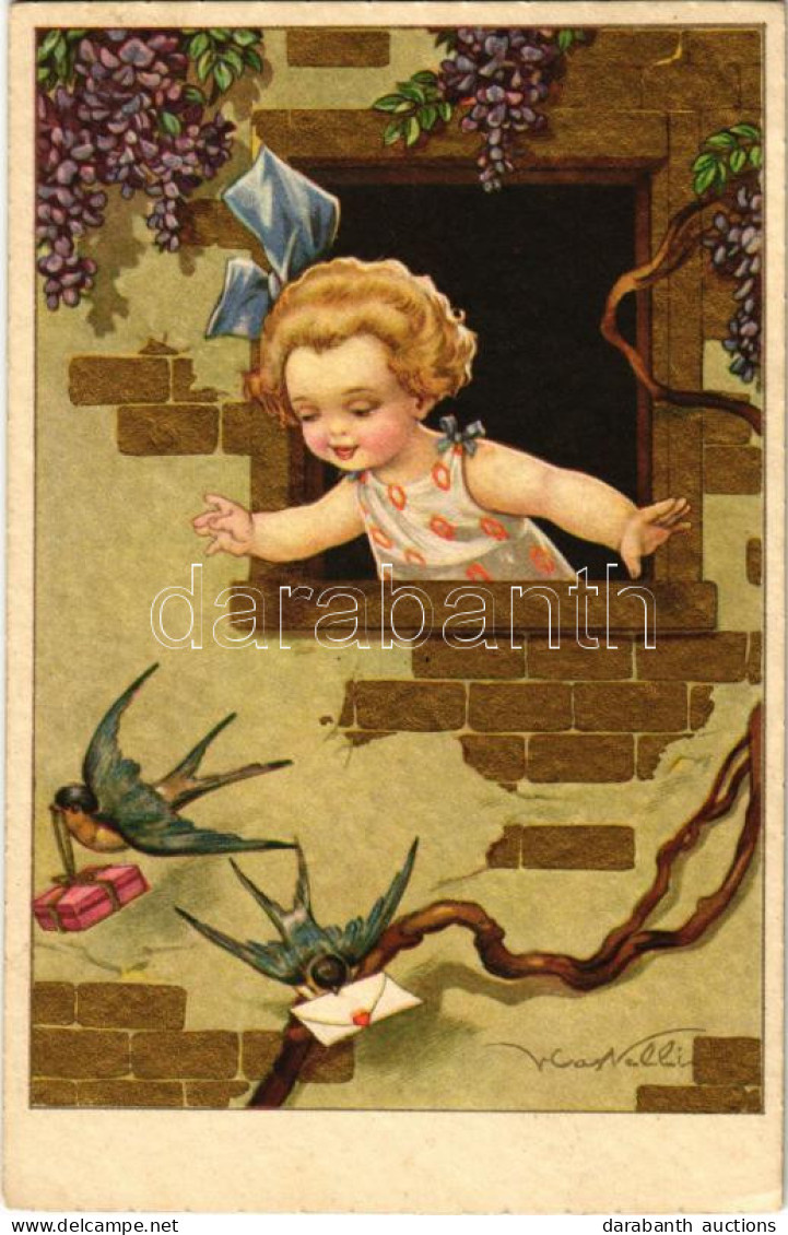 T2/T3 1930 Gyerekszerelem. Olasz Művészlap / Children Love. Italian Art Postcard. Degami 2223. S: V. Castelli (EK) - Ohne Zuordnung