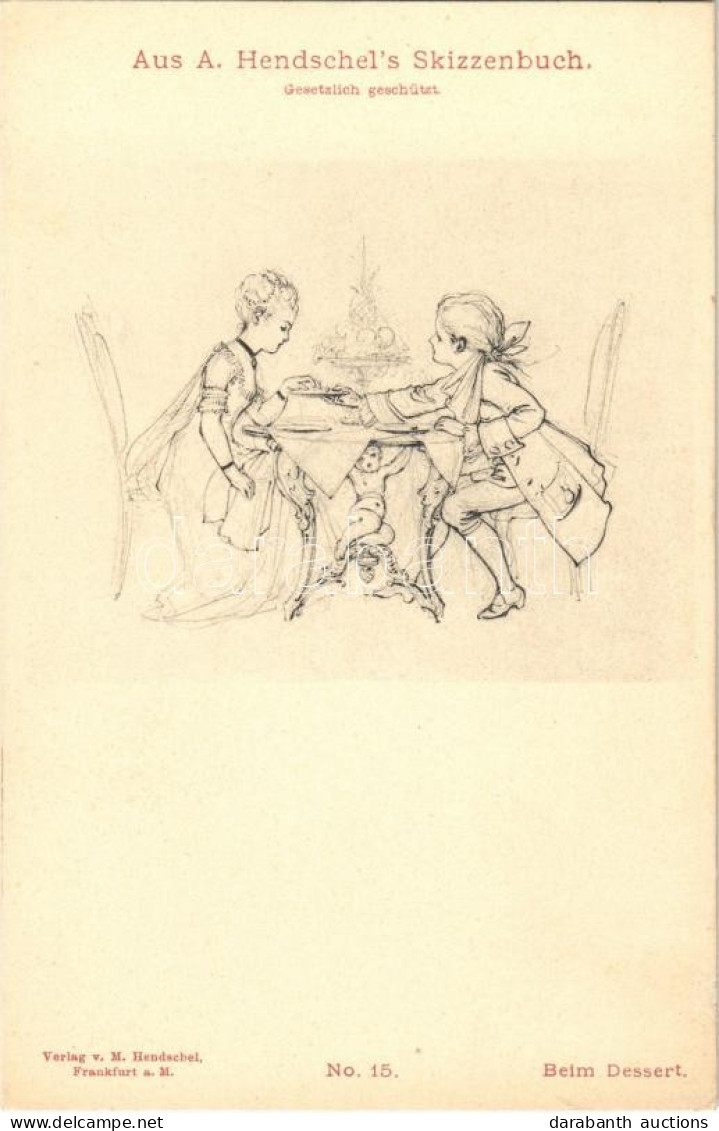 ** T1 Beim Dessert, Aus A. Hendschel's Skizzenbuch No. 15., Verlag V. M. Hendschel / Baroque Couple - Non Classificati