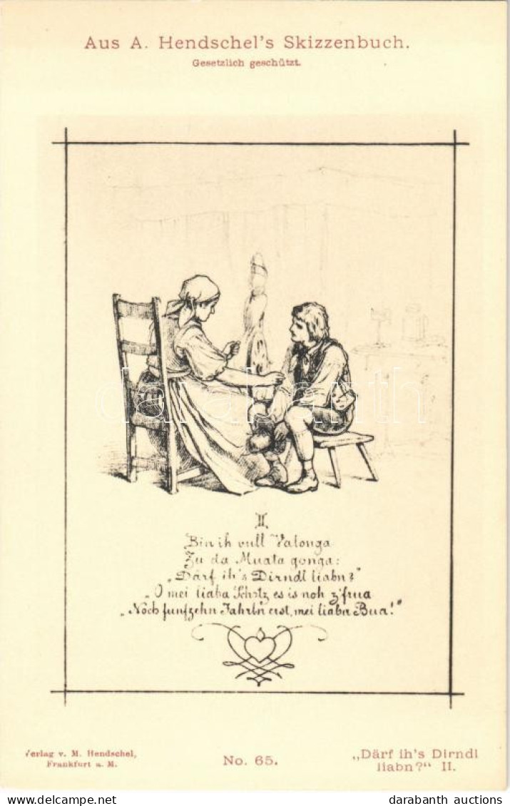 ** T1 "Darf Ih's Dirndl Liabn?" II., Aus A. Hendschel's Skizzenbuch No. 65., Verlag V. M. Hendschel / Young Man And His  - Unclassified