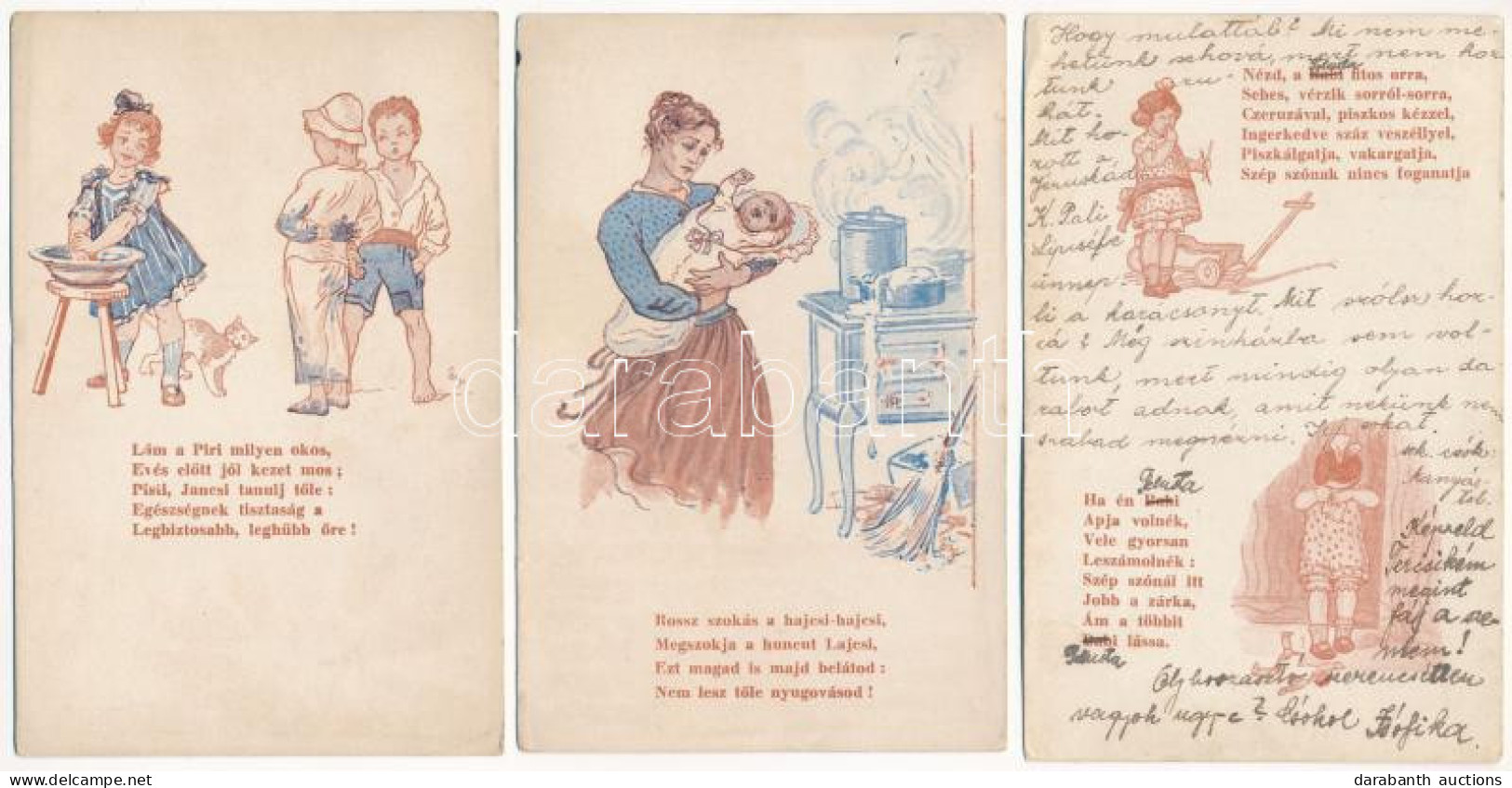 Amerikai Vöröskereszt Anya- és Csecsemővédő Akciója Magyarországon - 3 Db Régi Magyar Propaganda Képeslap / 3 Pre-1945 H - Non Classés