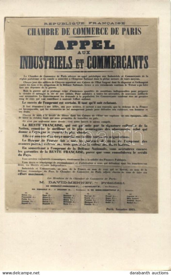 ** T1 French Propaganda Leaflet, Chamber Of Commerce, Paris - Zonder Classificatie