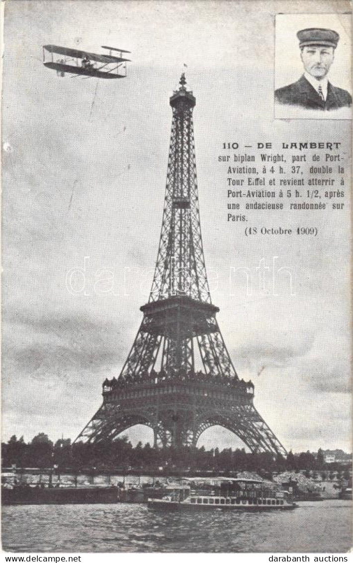 ** T2/T3 De Lambert Sur Biplan Wright, Part De Port-Aviation, A 4 H. 37, Double La Tour Eiffel Et Revient Atterrir A Por - Non Classés