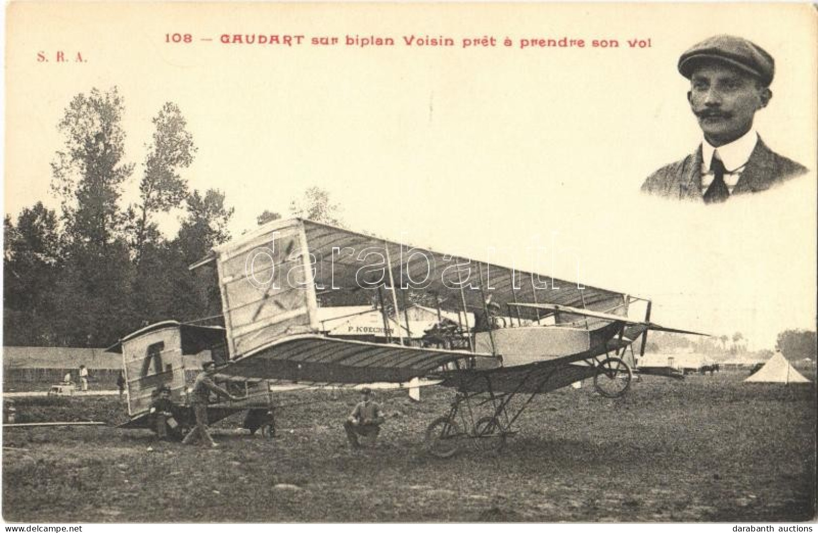 ** T1/T2 Gaudart Sur Biplan Voisin Pret A Prendre Son Vol / Louis Gaudart Preparing To Take Flight In The Voisin Biplane - Unclassified