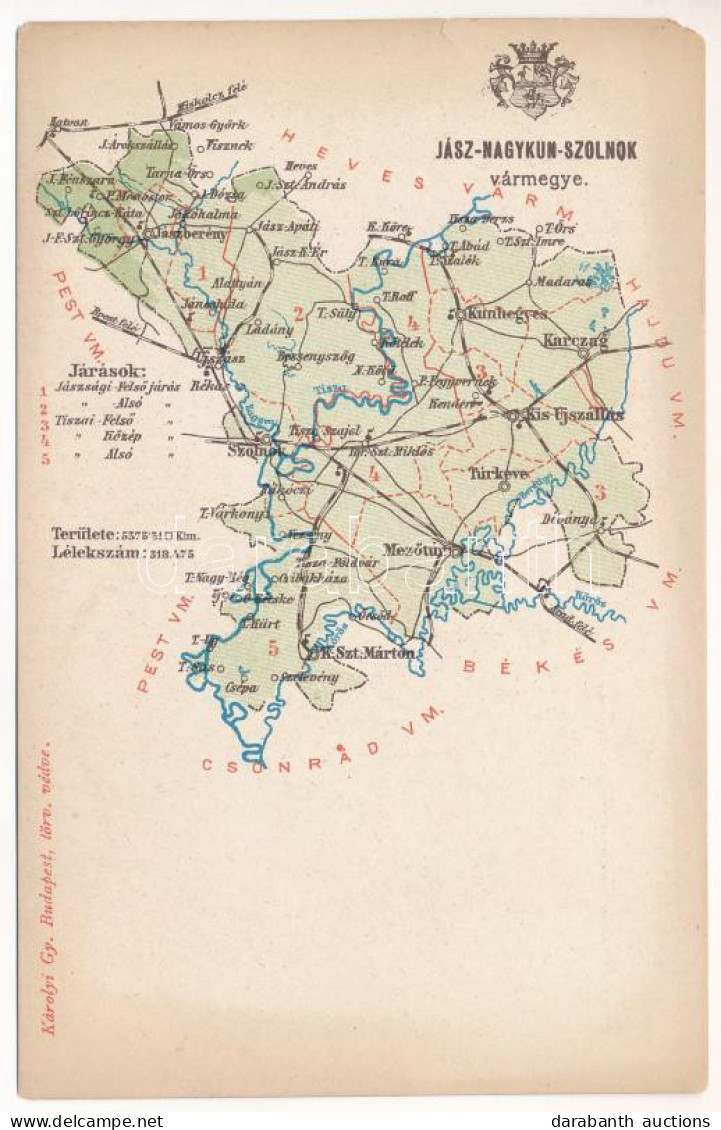 ** T3 Jász-Nagykun-Szolnok Vármegye Térképe. Kiadja Károlyi Gy. / Map Of Jász-Nagykun-Szolnok County (EM) - Sin Clasificación