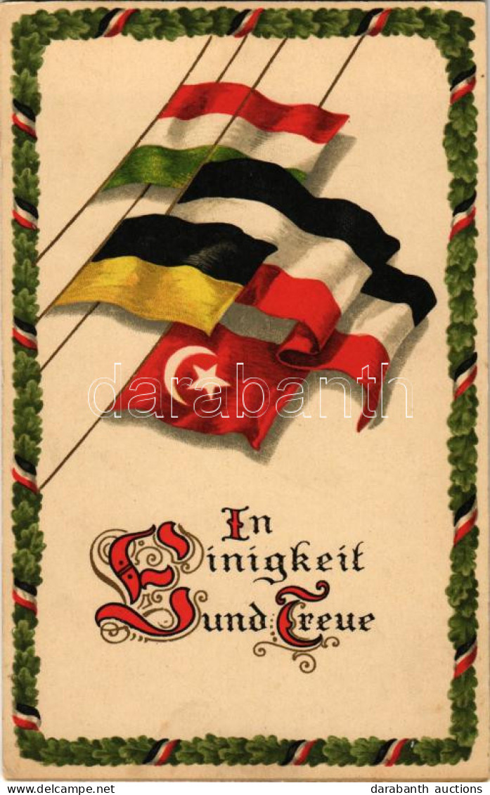 * T2 1916 In Einigkeit Und Treue / Első Világháborús Katonai Propaganda, Központi Hatalmak Zászlói / WWI Central Powers  - Ohne Zuordnung