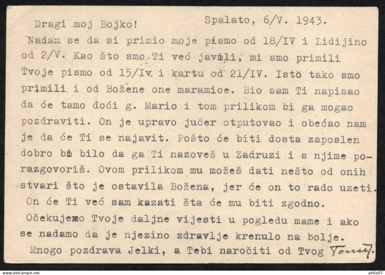 CROATIA (NDH) WWII - Stationery Sent From Split To Zagreb 07.05. 1943. Censored With The Italian Censorship / 2 Scans - Fiume & Kupa