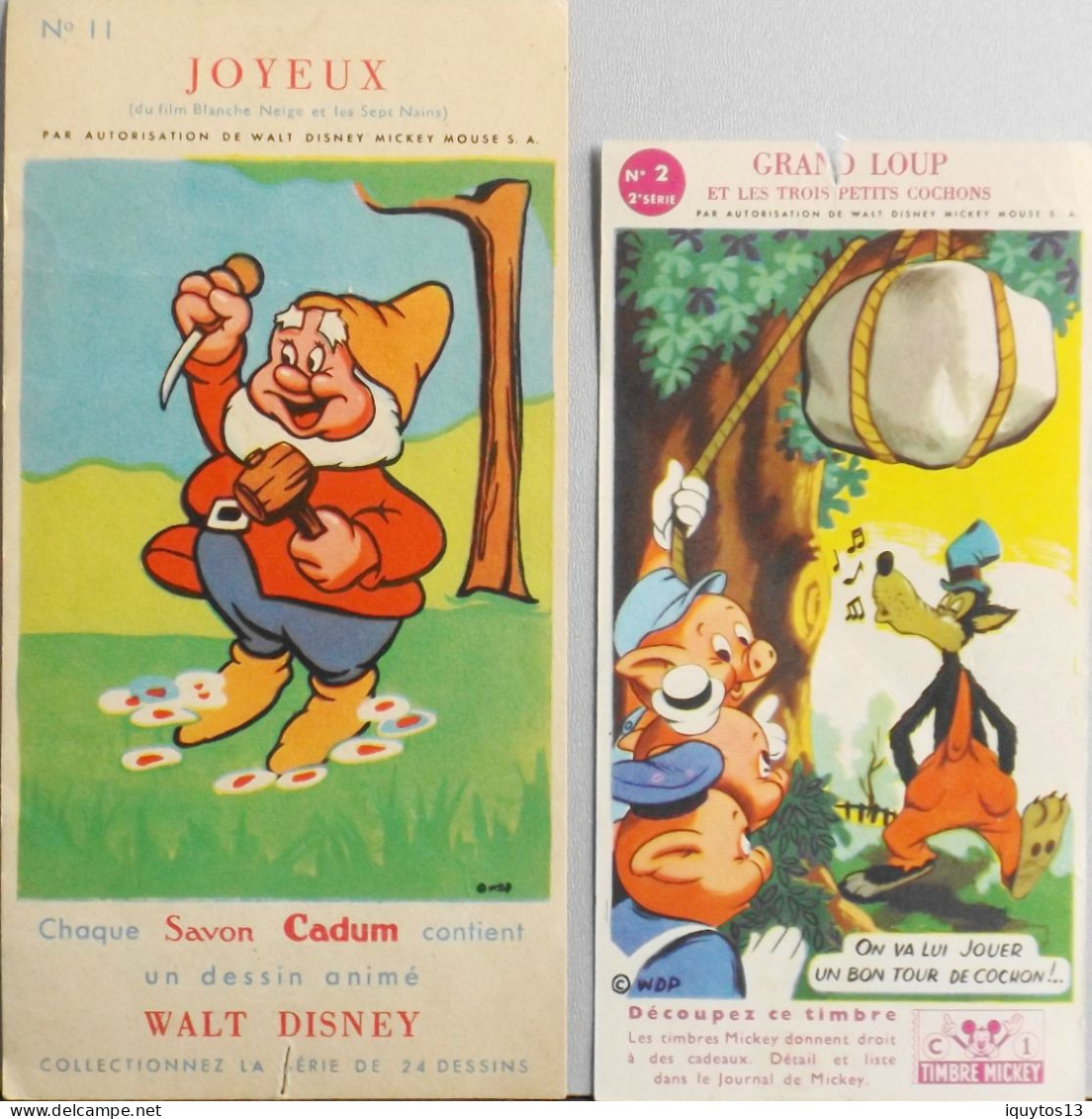 2 BUVARDS - Savon Cadum - BD BANDE DESSINÉE WALT-DISNEY - Joyeux Et Grand Loup Et Les 3 Petits Cochons - BE - Wash & Clean