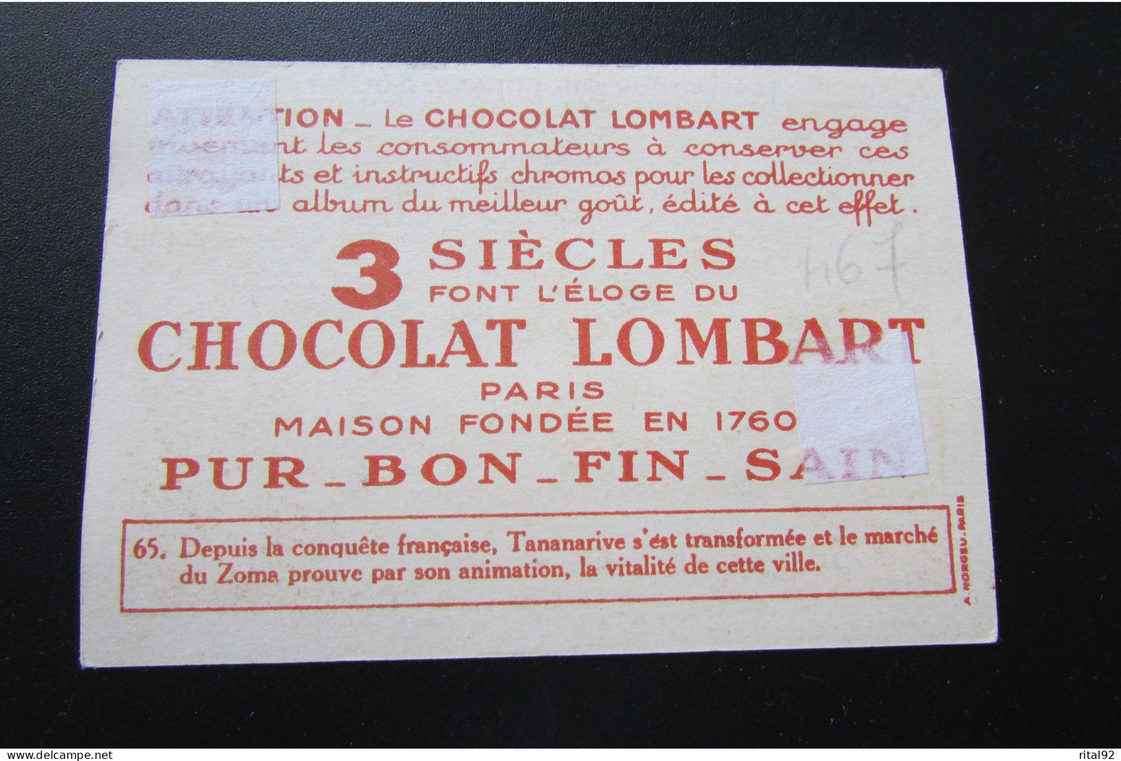 Chromo/Image "Chocolat LOMBART" - Série "album : LES COLONIES Françaises" - Lombart