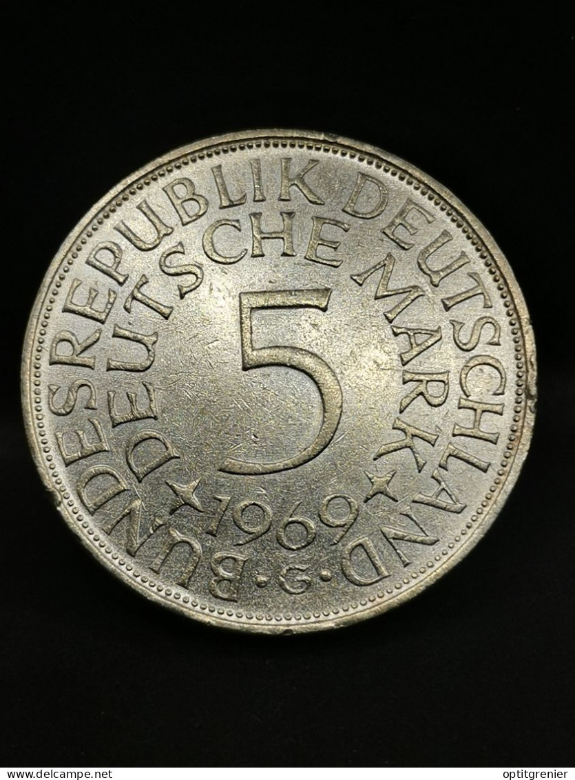 5 DEUTSCHE MARK ARGENT 1969 G KARLSRUHE ALLEMAGNE / GERMANY SILVER - 5 Mark