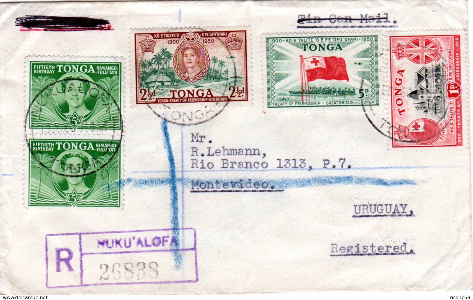 Tonga 1960, 5 Marken Auf Einschreiben Brief N. Uruguay. - Autres - Océanie