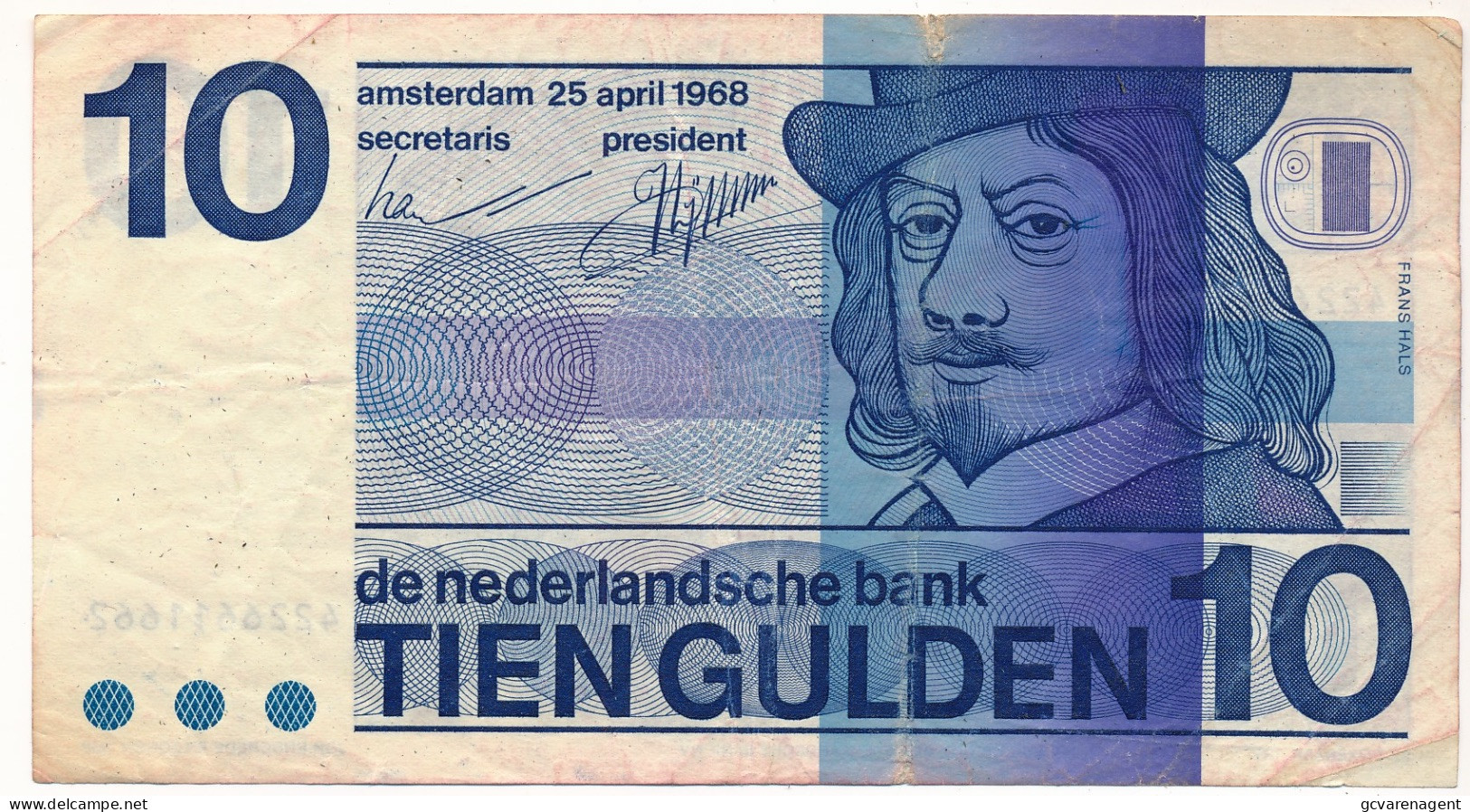 10 GULDEN  25 APRIL 1968  GEBRUIKTE STAAT -  2 SCANS - 10 Florín Holandés (gulden)