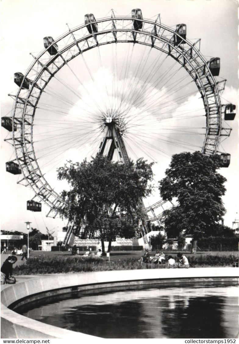 VIENNA, PRATER, GIANT WHEEL, FOUNTAIN, ARCHITECTURE, RESORT, AUSTRIA, POSTCARD - Prater