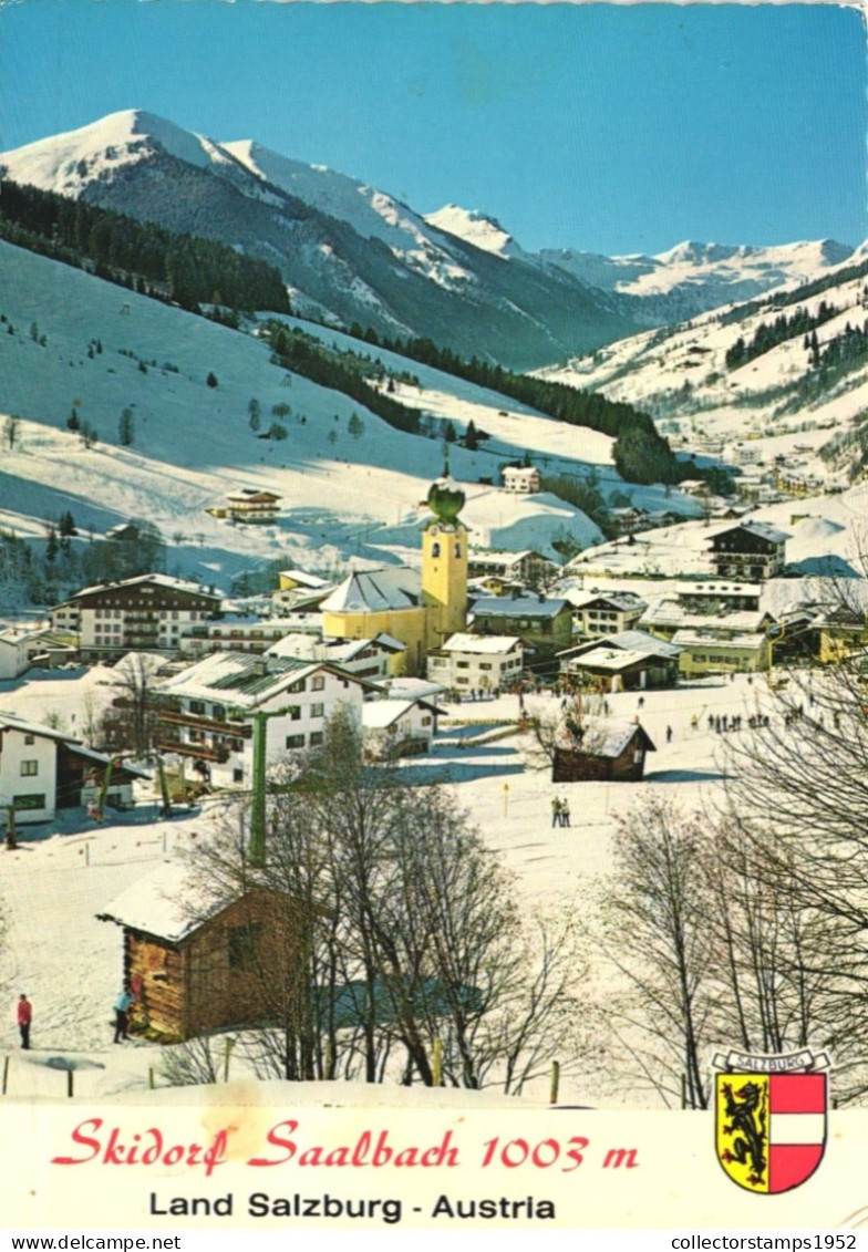 SAALBACH, SALZBURG, ARCHITECTURE, MOUNTAIN, CHURCH, EMBLEM,  AUSTRIA, POSTCARD - Saalbach