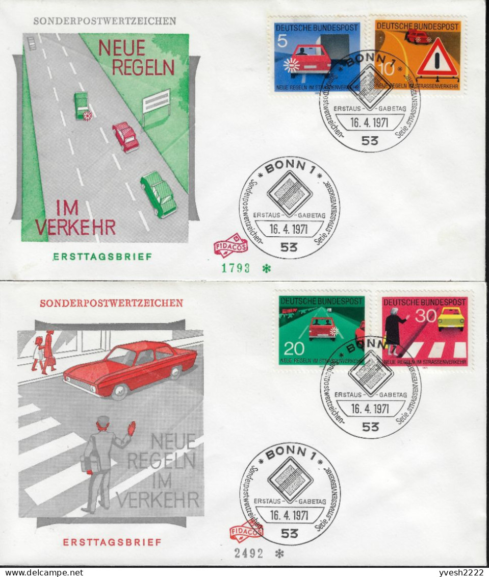 Allemagne 1971 Y&T 534 à 537 Sur 2 FDC. Sécurité Routière, Nouvelle Réglementation. Dépassement, Priorité Au Piéton - Incidenti E Sicurezza Stradale