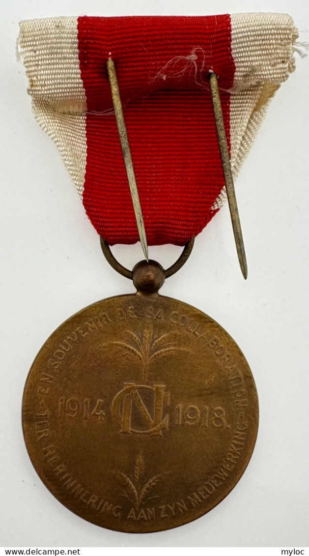 Médaille Décoration Du Comité National De Secours D'alimentation . En Souvenir De Sa Collaboration 1914-1918. - Belgio