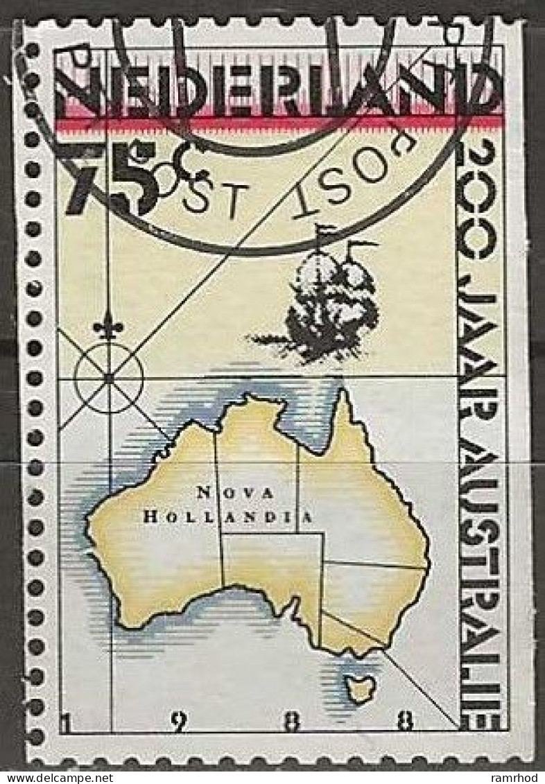 NETHERLANDS 1988 Bicentenary Of Australian Settlement - 75c Sailing Ship And Map Of Australia FU - Usati