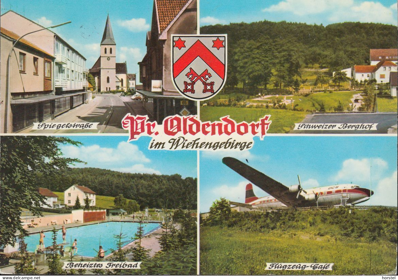 D-32361 Preußisch Oldendorf - Spiegelstraße - Flugzeug-Cafe - Airplane - Schweitzer Berghof - Freibad - 2x Stamps - Luebbecke