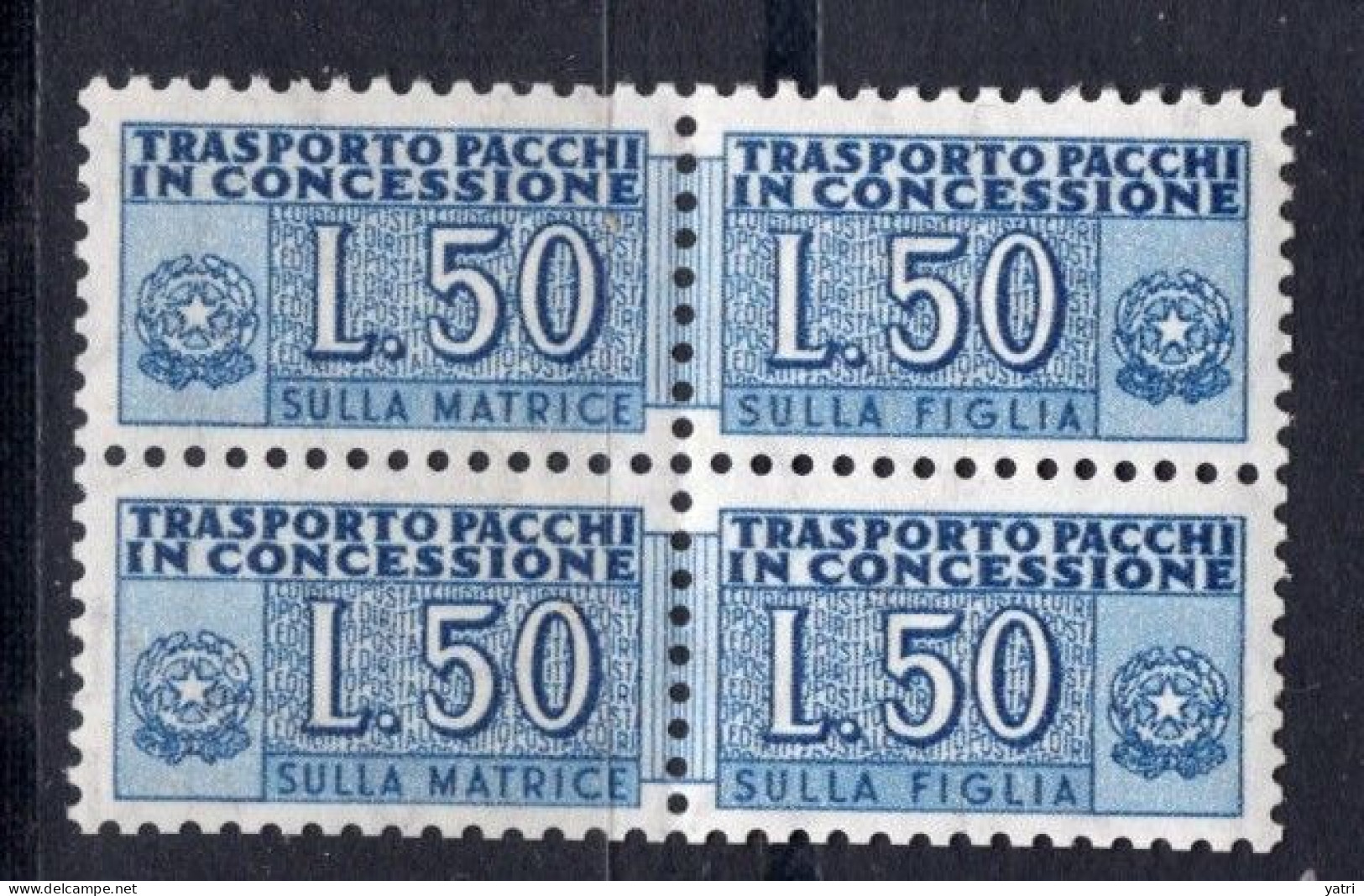 Italia (1955) - Pacchi In Concessione, 50 Lire Fil. Stelle 1° Tipo, Sass. 6 ** - Pacchi In Concessione