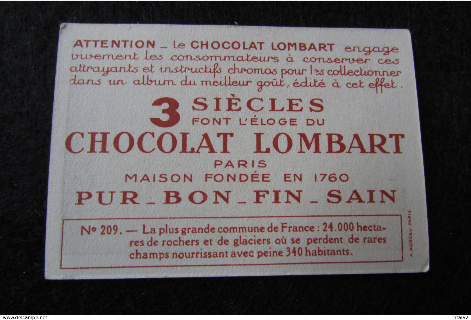 Chromo/Image "Chocolat LOMBART" - Série "album : LA FRANCE" - Lombart