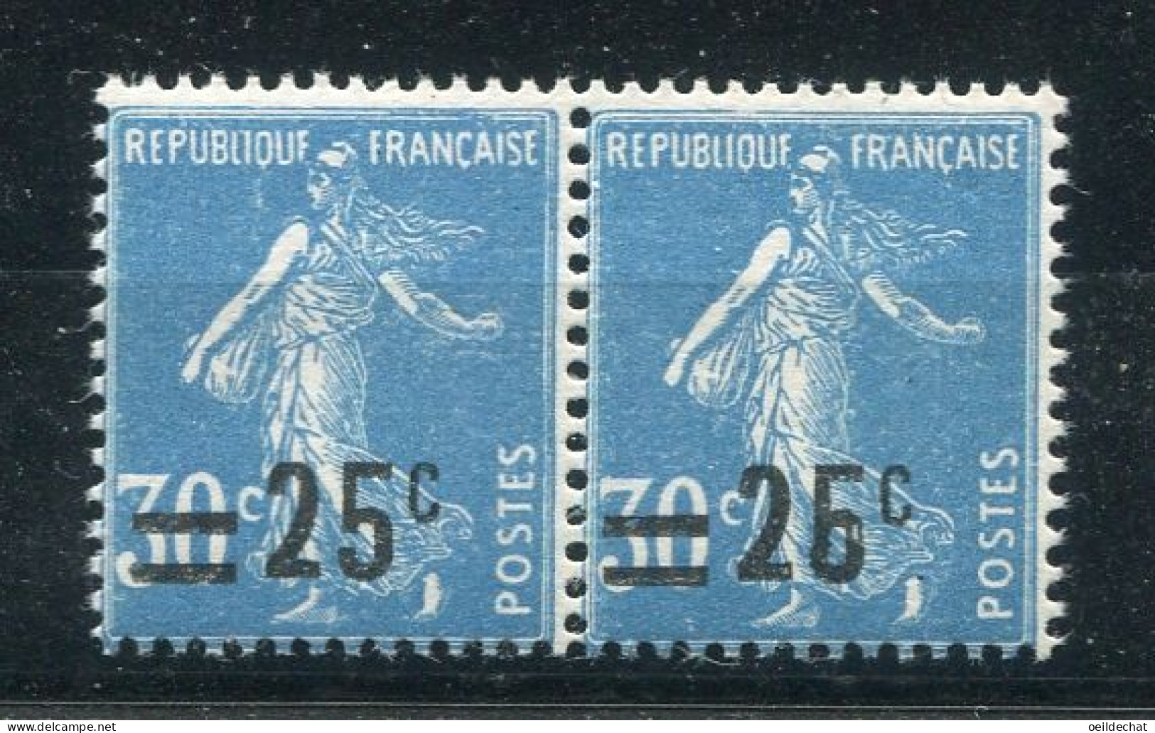 26149 FRANCE N°217e**(Yvert)  25c. S. 30c. Bleu Semeuse : Boucle Du 5 Fermé Tenant à Normal  1926 TB      - Unused Stamps