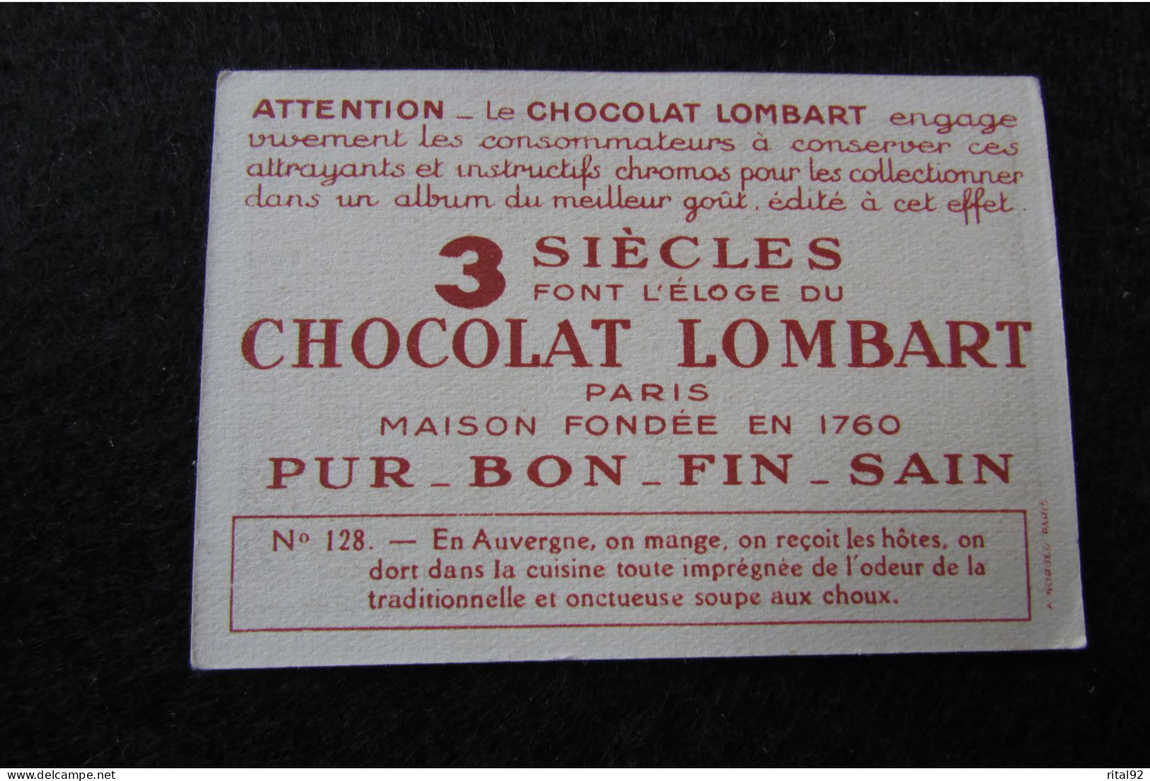 Chromo/Image "Chocolat LOMBART" - Série "album : LA FRANCE" - Lombart