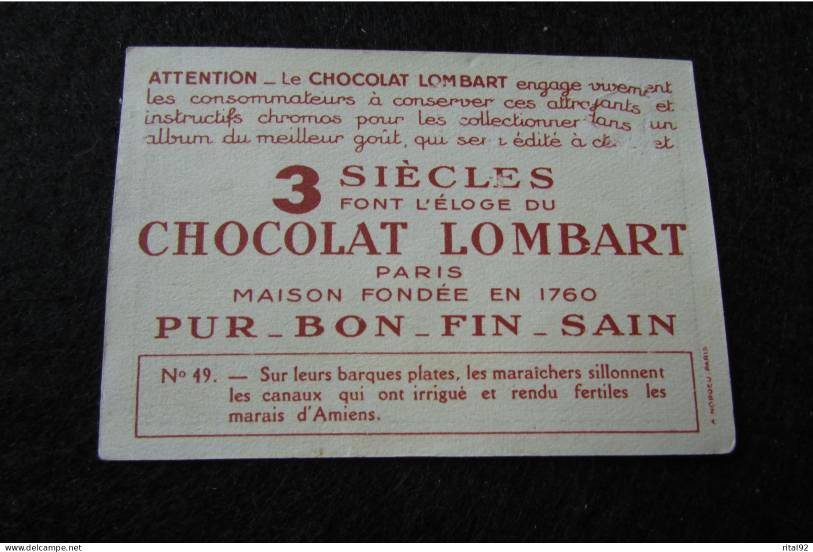 Chromo/Image "Chocolat LOMBART" - Série "album : LA FRANCE" - Lombart