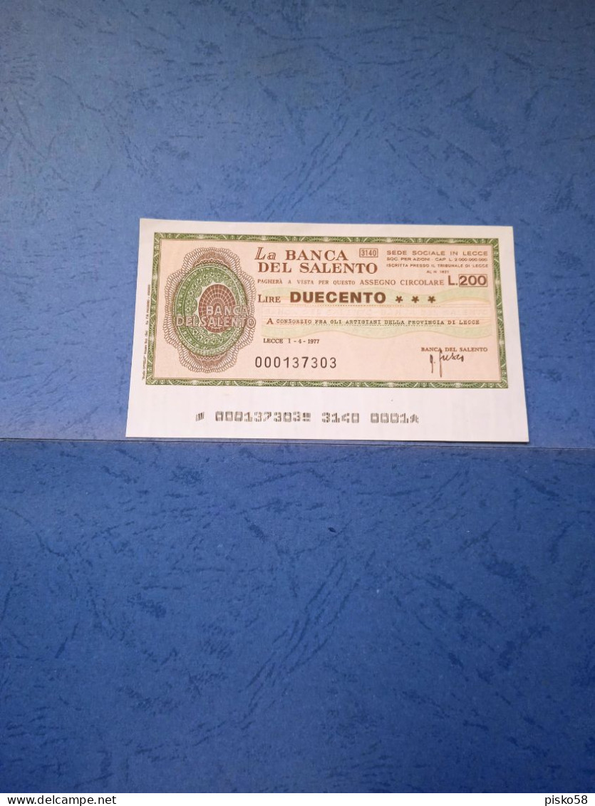 La Banca Del Salento-200 Lire-1.4.1977-unc - [10] Assegni E Miniassegni