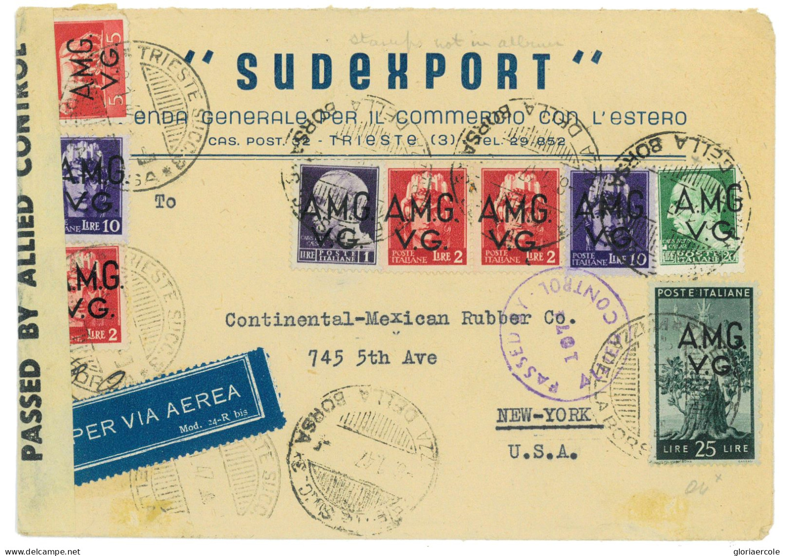 P2642 - ITALIA AMGVG, LETTERA COMMERCIALE AFFRANCATA PER L., 77, IN PERFETTA TARIFFA 3.1.47, CENSURA AMERICANA - Storia Postale