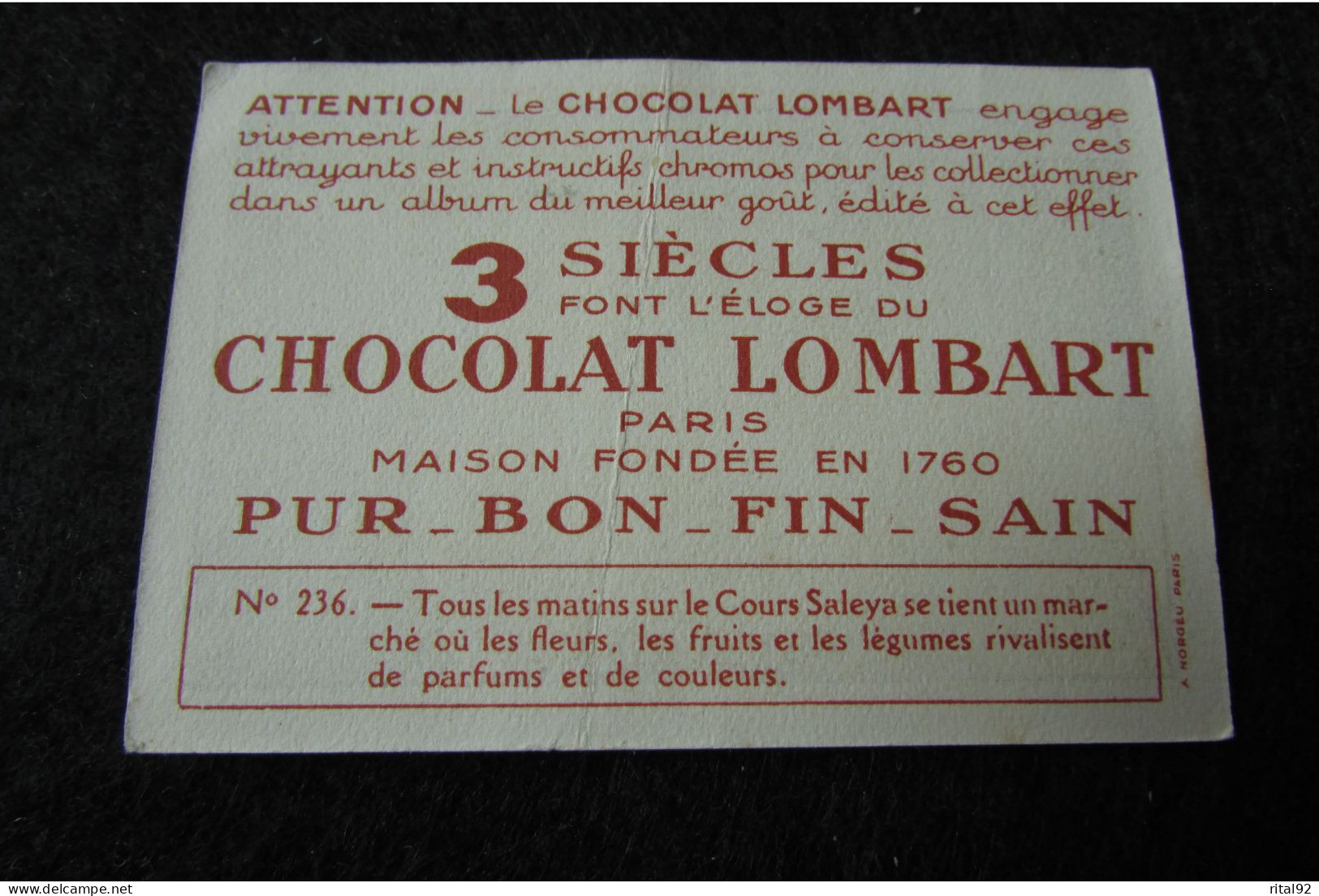 Chromo/Image "Chocolat LOMBART" - Série "album : LA FRANCE" - Lombart