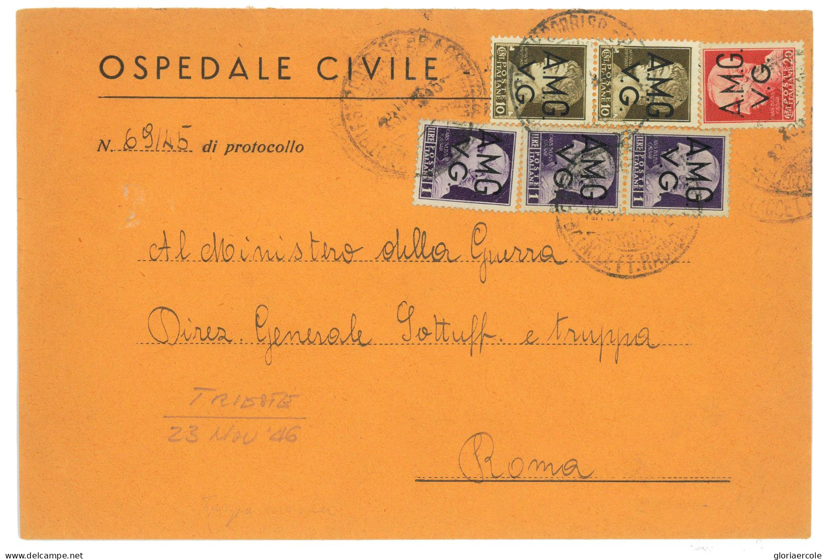 P2644 - ITALIA AMGVG , LETTERA PER ROMA, IN TARIFFA DI L, 3,40 - Storia Postale