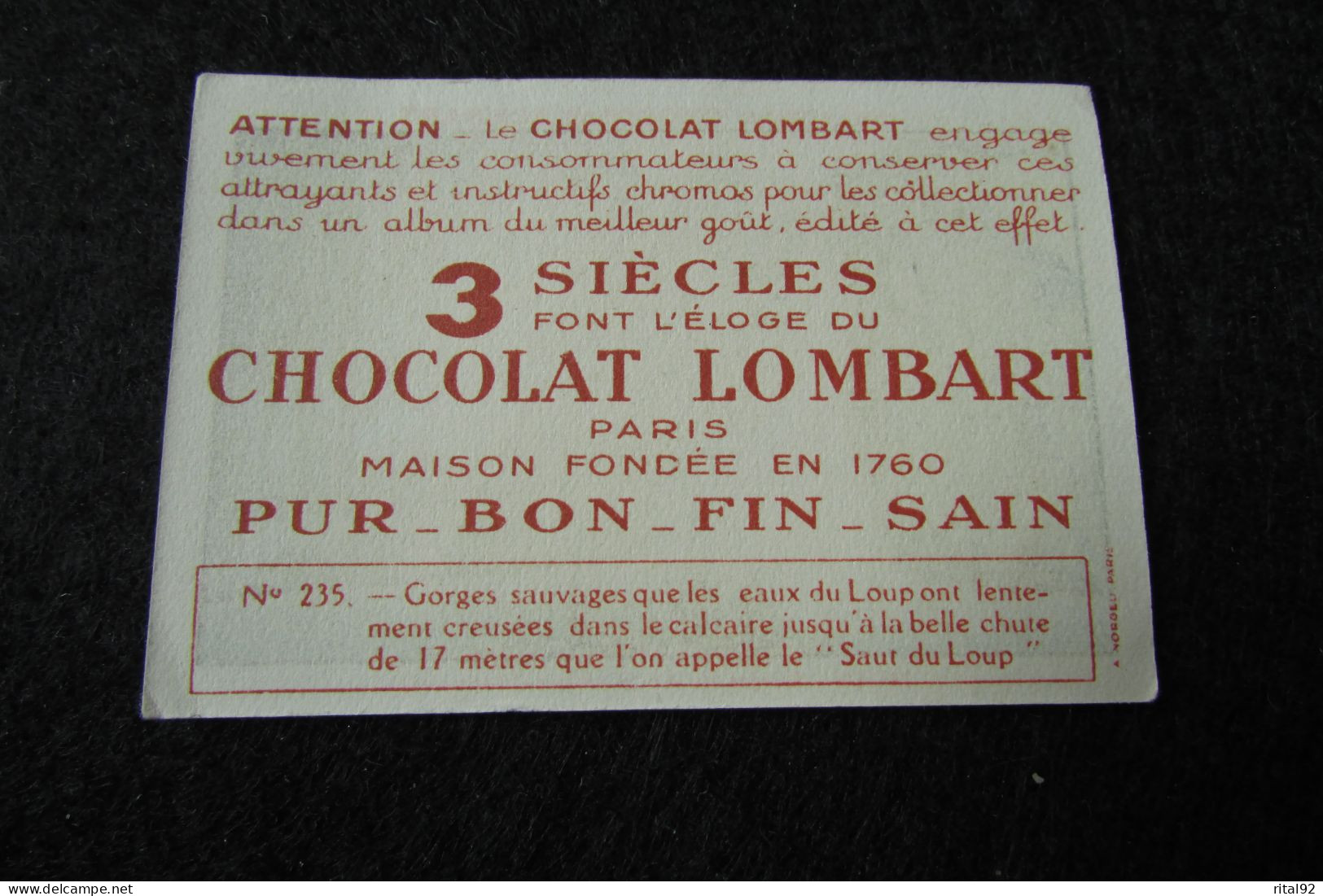 Chromo/Image "Chocolat LOMBART" - Série "album : LA FRANCE" - Lombart