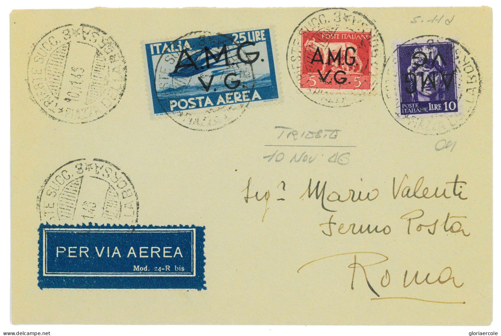 P2645 - ITALIA AMGVG , LETTERA SOVRAFFRANCATA CON IL RARO SASS. 11 D SU BUSTA 10.1.1946 - Poststempel