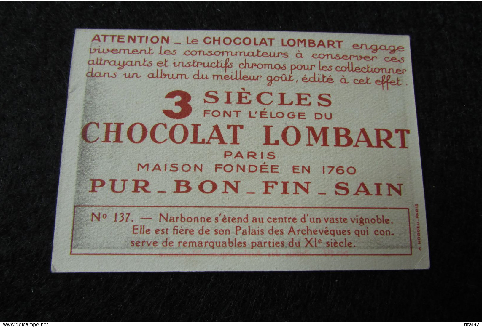 Chromo/Image "Chocolat LOMBART" - Série "album : LA FRANCE" - Lombart