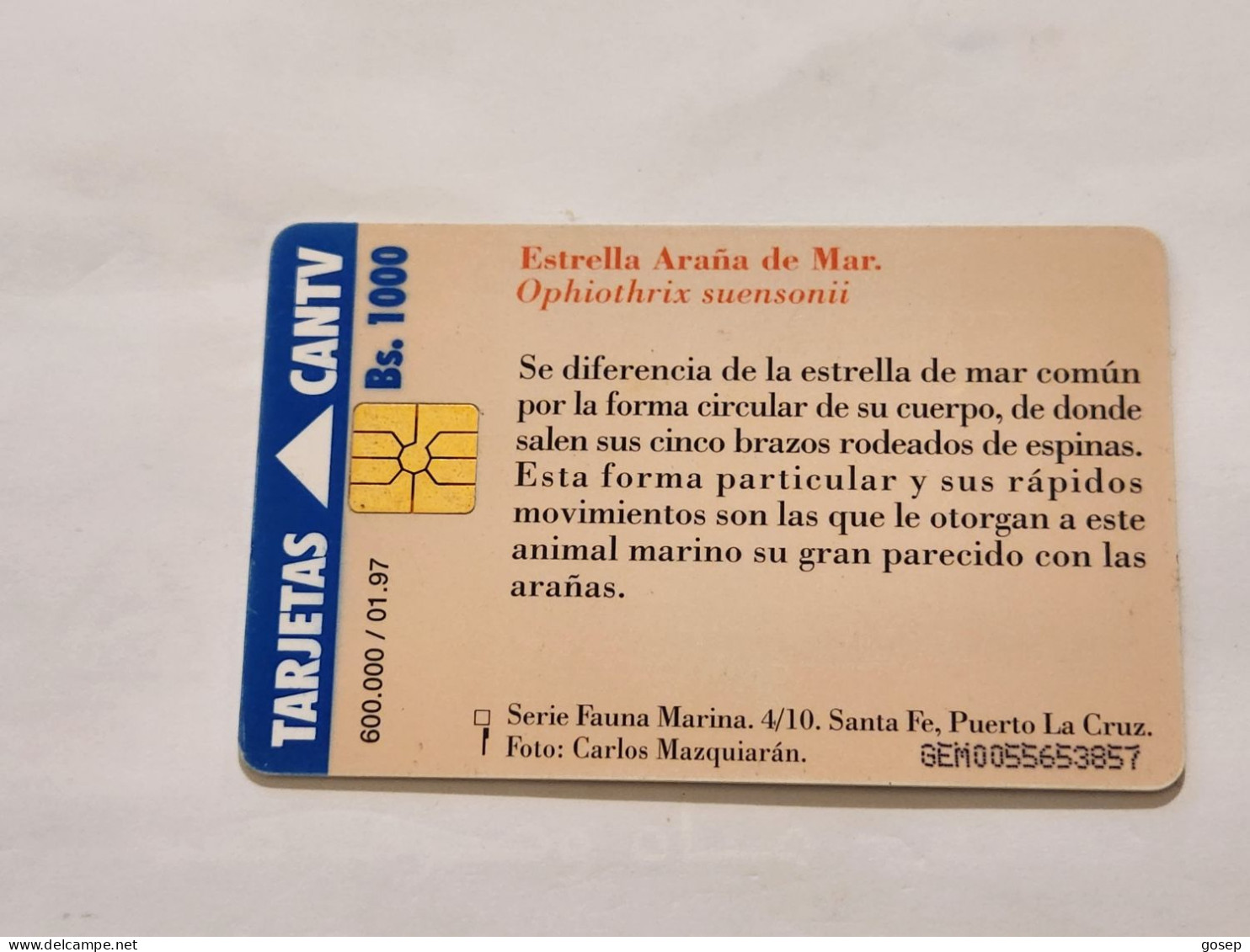 Venezuela-(VE-CAN2-0191A)-Estrella Arana-(211)-(Bs.1.000)-(GEM0055653857)-used Card+1card Prepiad Free - Venezuela